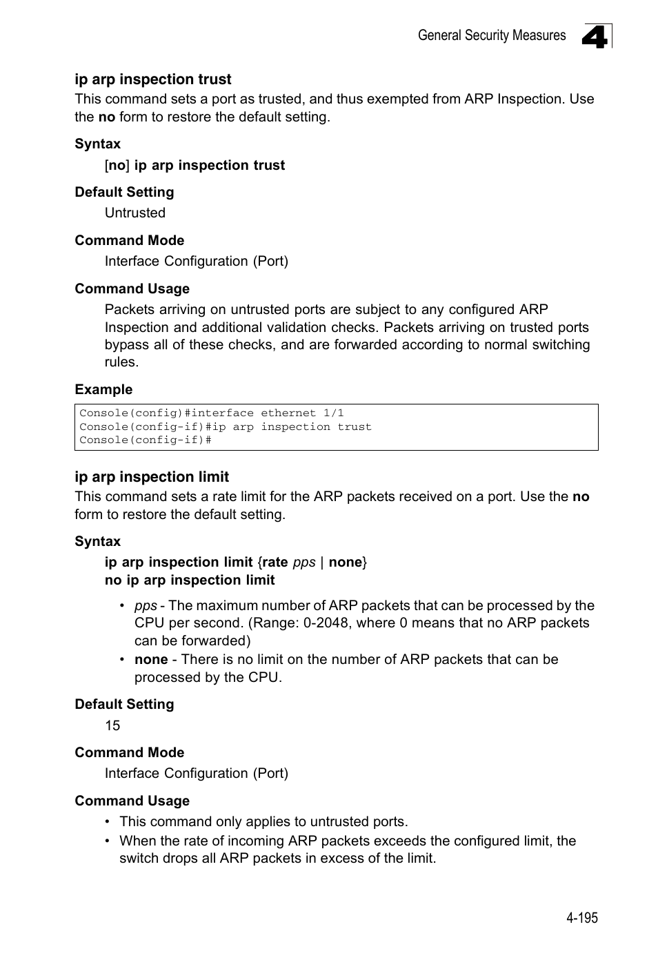 Ip arp inspection trust, Ip arp inspection limit | LevelOne FGL-2870 User Manual | Page 561 / 800