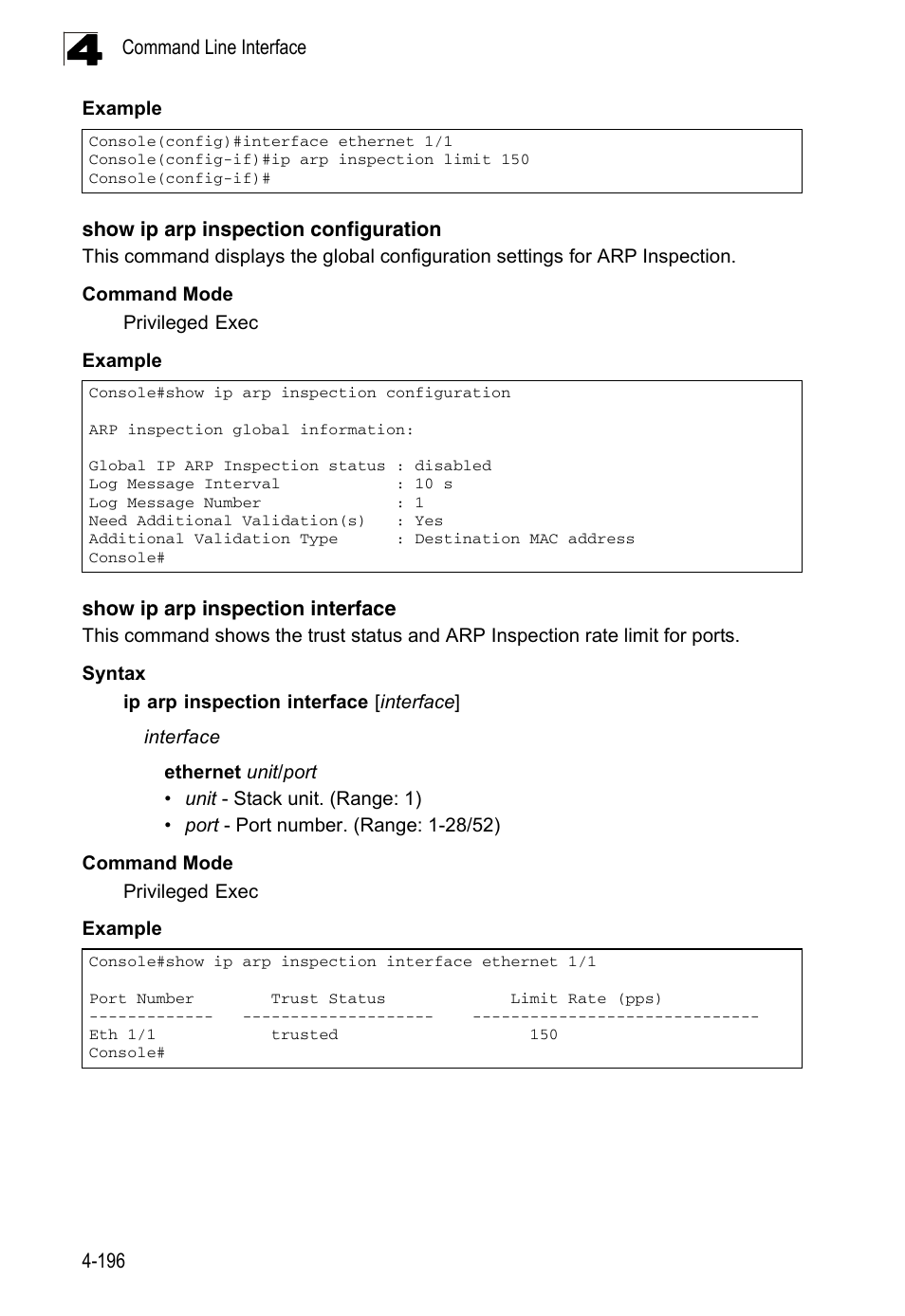 Show ip arp inspection configuration, Show ip arp inspection interface | LevelOne FGL-2870 User Manual | Page 562 / 800