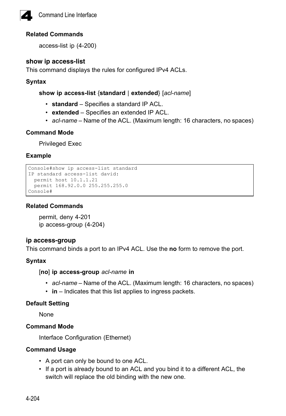 Show ip access-list, Ip access-group | LevelOne FGL-2870 User Manual | Page 570 / 800