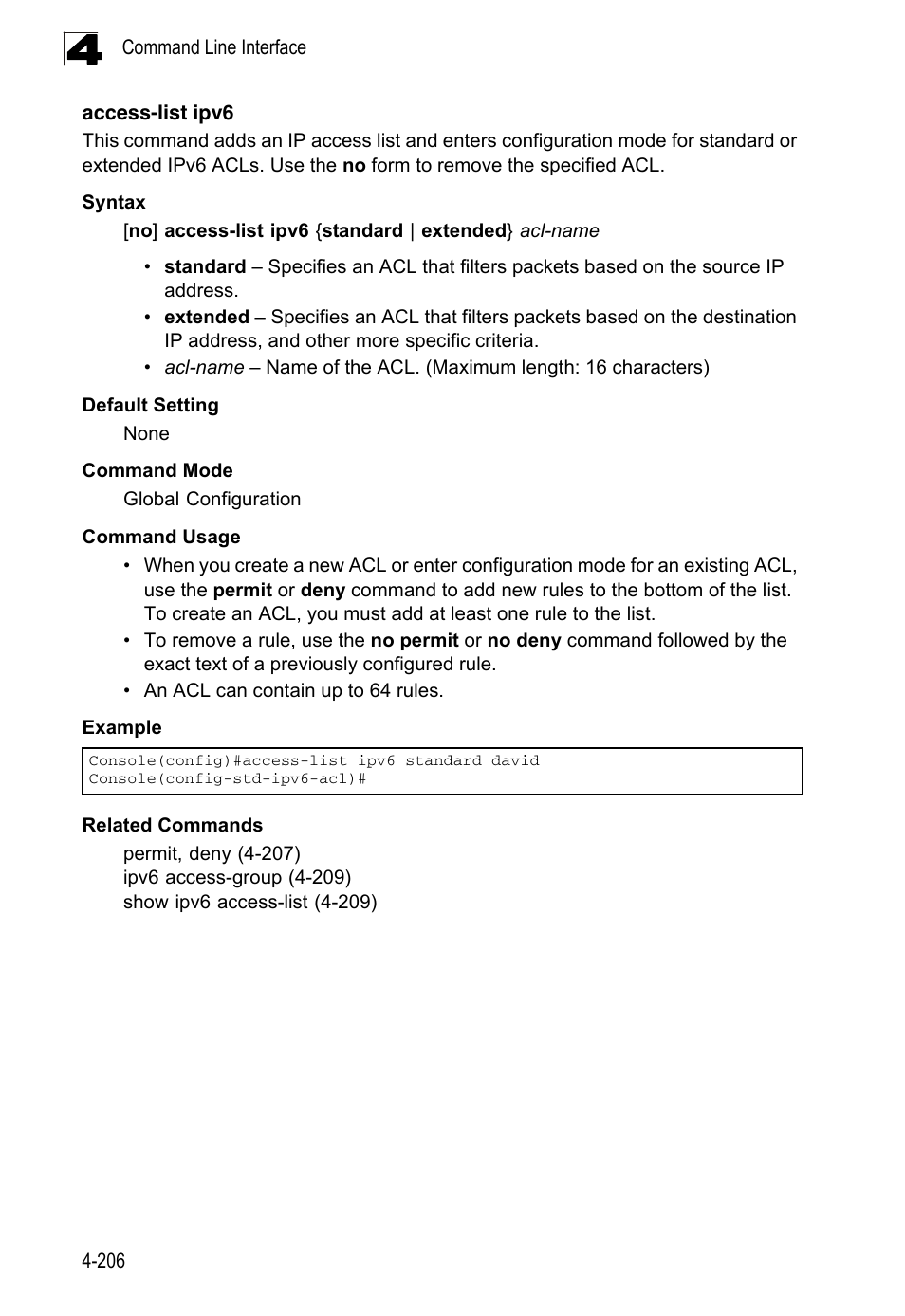 Access-list ipv6 | LevelOne FGL-2870 User Manual | Page 572 / 800