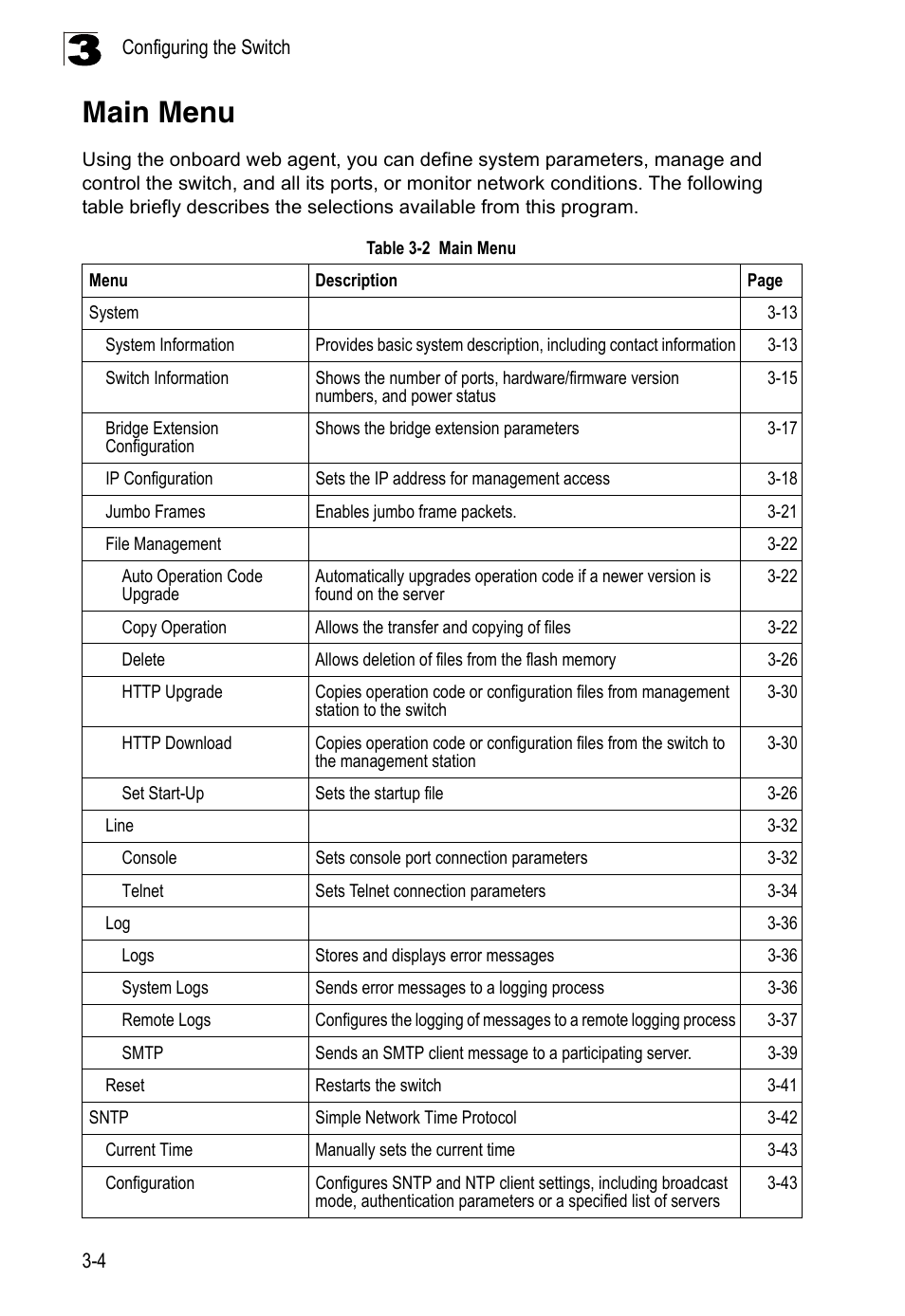 Main menu, Table 3-2 | LevelOne FGL-2870 User Manual | Page 58 / 800