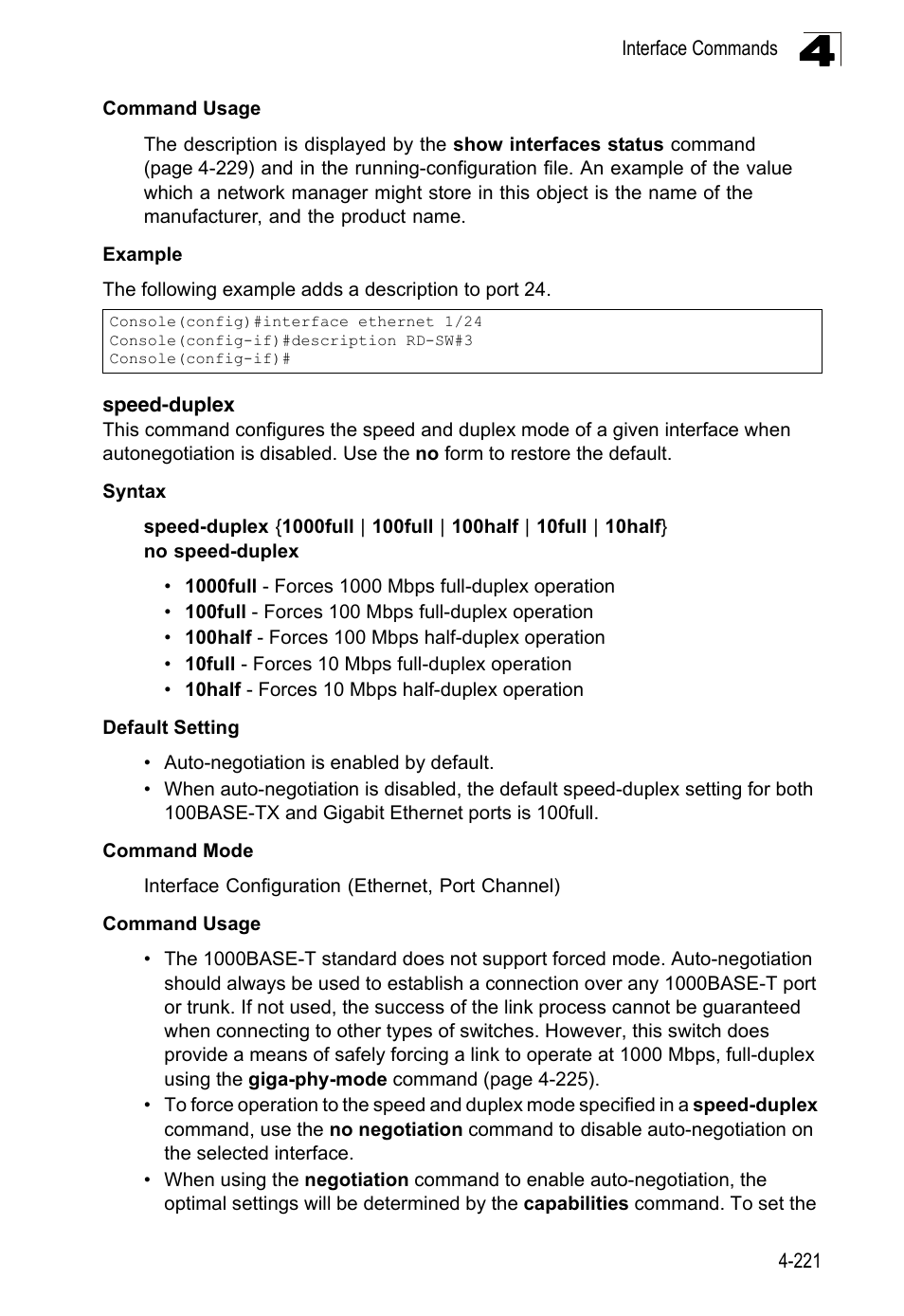 Speed-duplex, Speed-duplex 4-221 | LevelOne FGL-2870 User Manual | Page 587 / 800