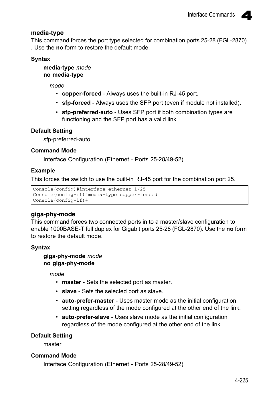 Media-type, Giga-phy-mode, Media-type 4-225 giga-phy-mode 4-225 | He giga-phy-mode co | LevelOne FGL-2870 User Manual | Page 591 / 800