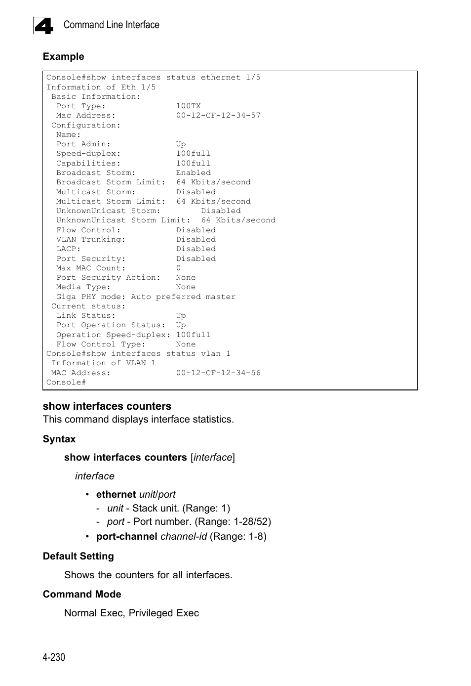 Show interfaces counters | LevelOne FGL-2870 User Manual | Page 596 / 800