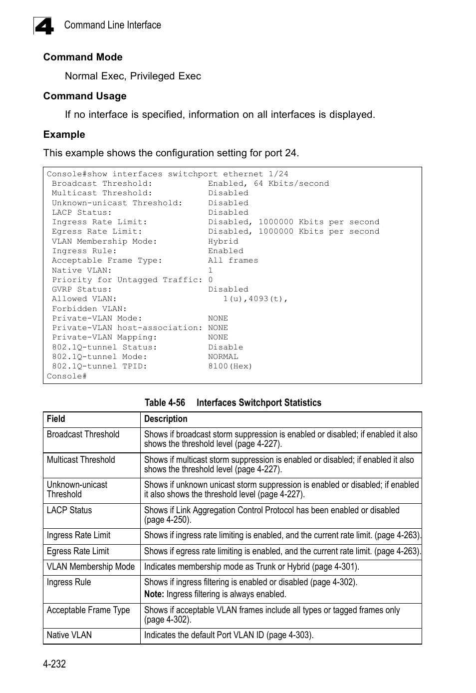 Table 4-56, Interfaces switchport statistics | LevelOne FGL-2870 User Manual | Page 598 / 800