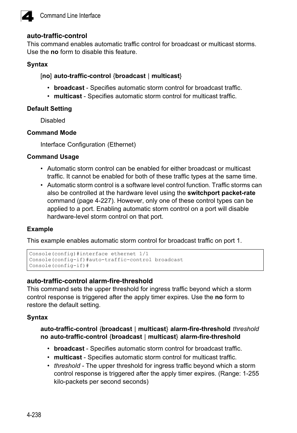 Auto-traffic-control, Auto-traffic-control alarm-fire-threshold | LevelOne FGL-2870 User Manual | Page 604 / 800