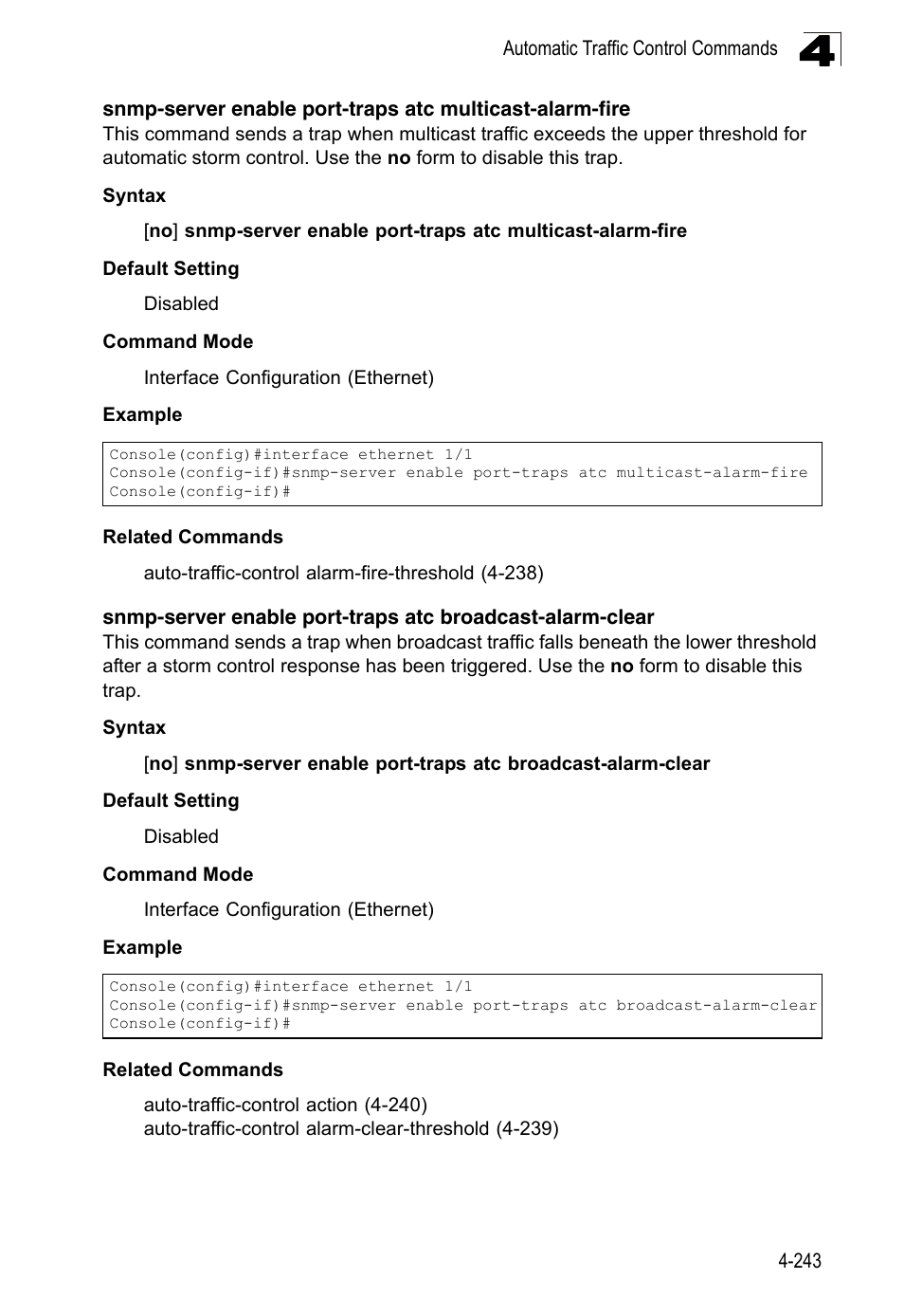 He snmp-server enable port-traps atc, Broadcast-alarm-clear comman | LevelOne FGL-2870 User Manual | Page 609 / 800