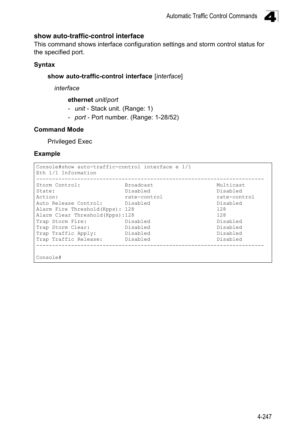 Show auto-traffic-control interface | LevelOne FGL-2870 User Manual | Page 613 / 800