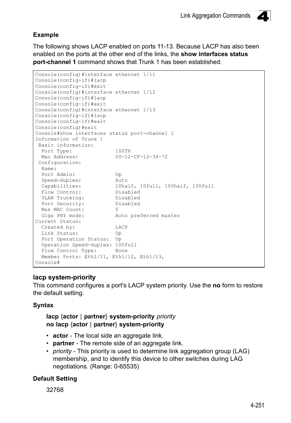 Lacp system-priority | LevelOne FGL-2870 User Manual | Page 617 / 800