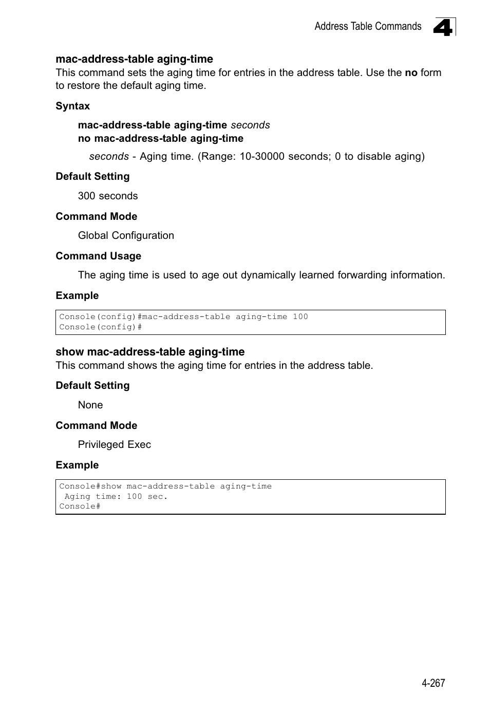 Mac-address-table aging-time, Show mac-address-table aging-time | LevelOne FGL-2870 User Manual | Page 633 / 800