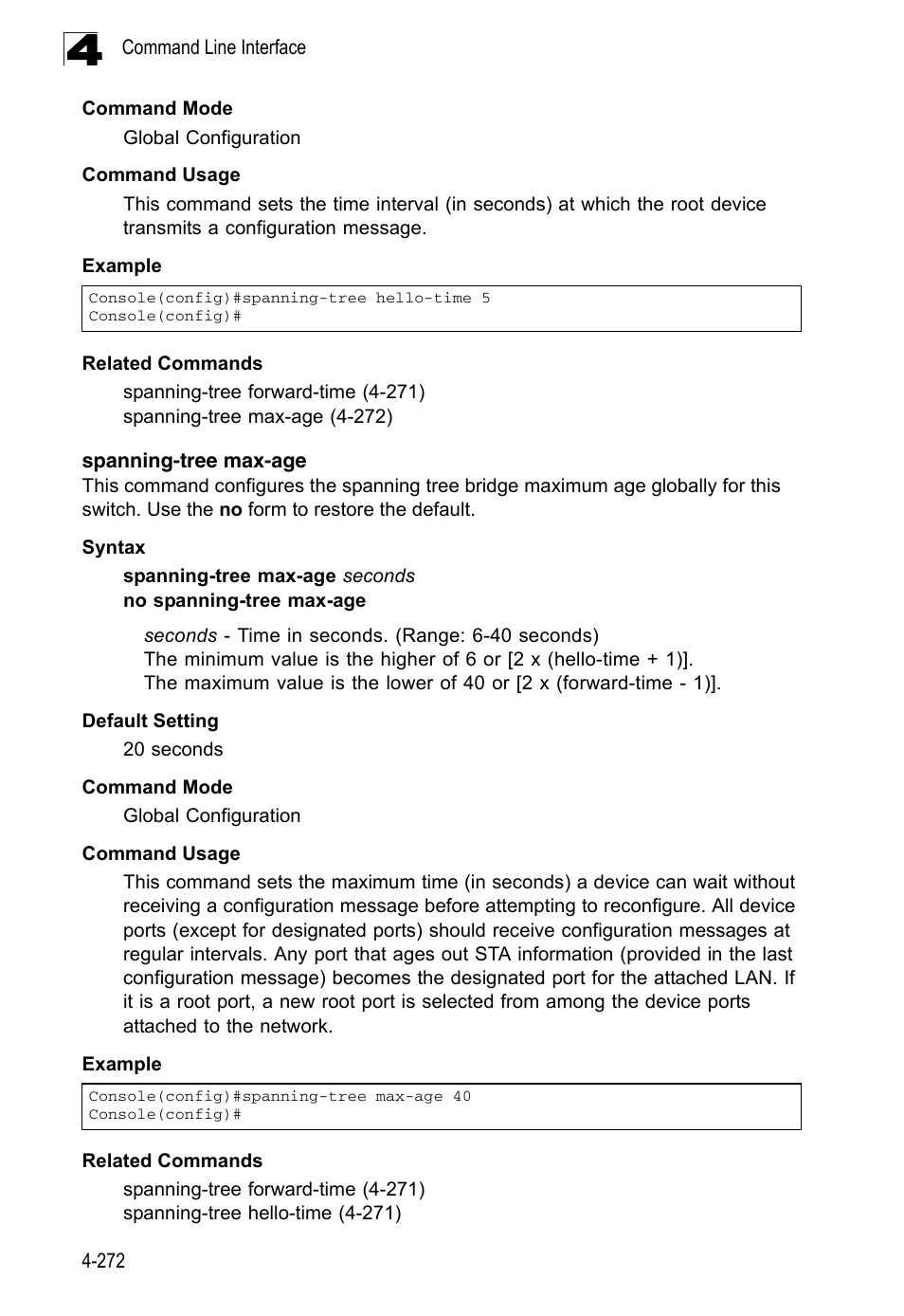 Spanning-tree max-age | LevelOne FGL-2870 User Manual | Page 638 / 800