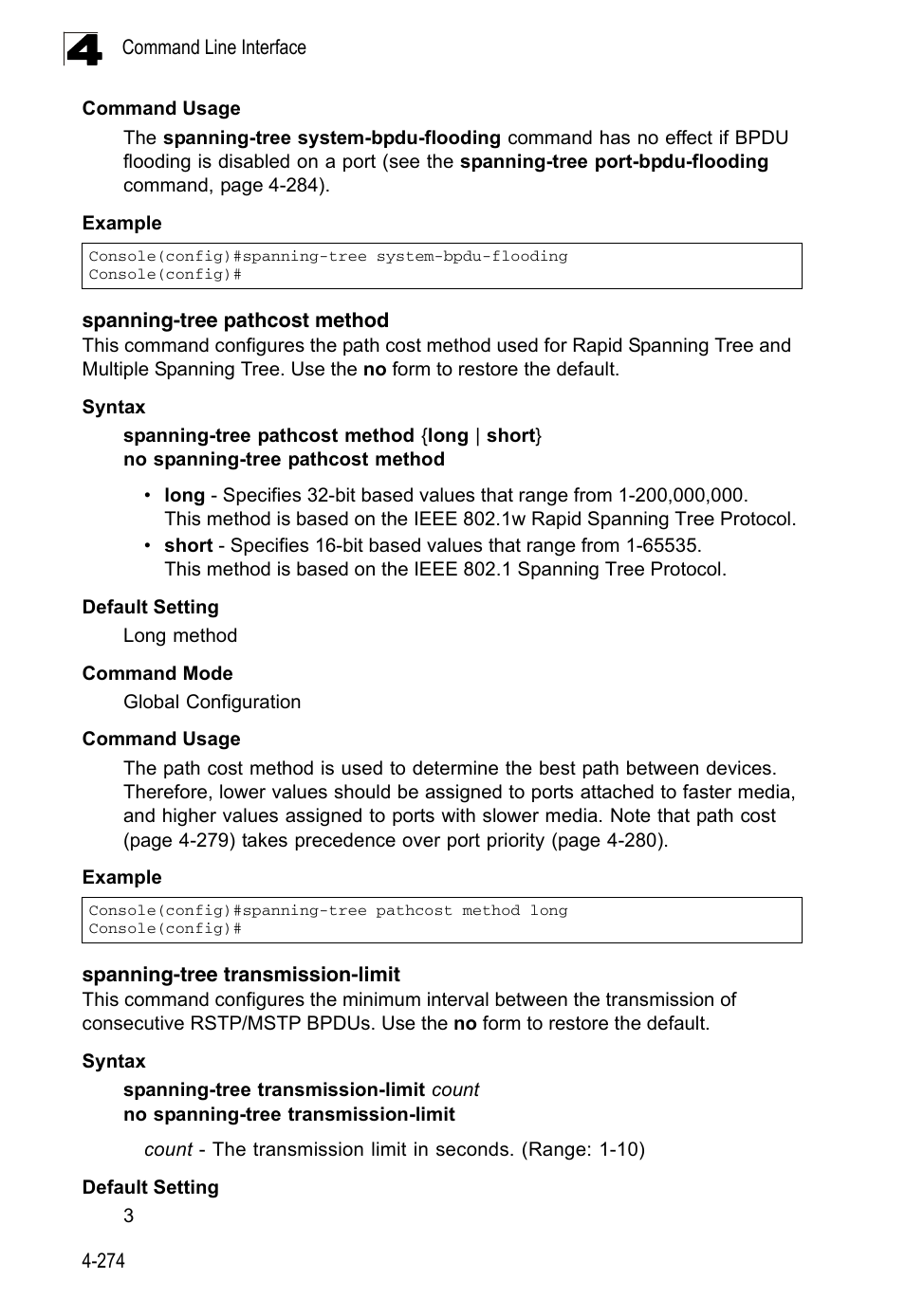 Spanning-tree pathcost method, Spanning-tree transmission-limit | LevelOne FGL-2870 User Manual | Page 640 / 800