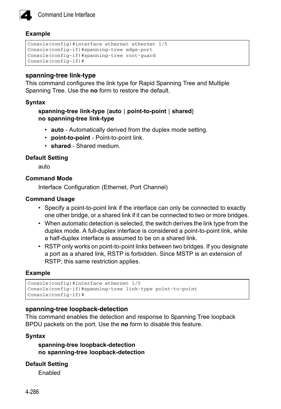 Spanning-tree link-type, Spanning-tree loopback-detection | LevelOne FGL-2870 User Manual | Page 652 / 800