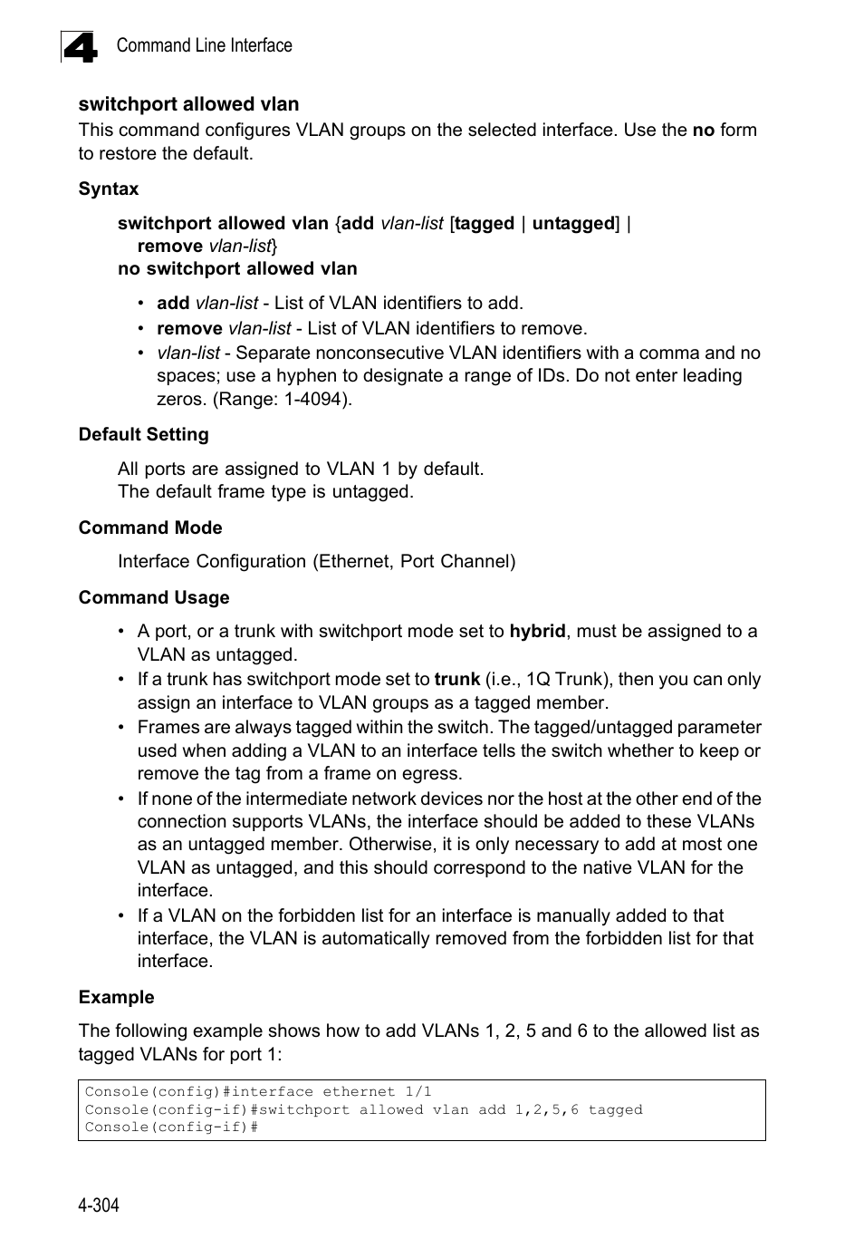 Switchport allowed vlan, Ge 4-304) | LevelOne FGL-2870 User Manual | Page 670 / 800