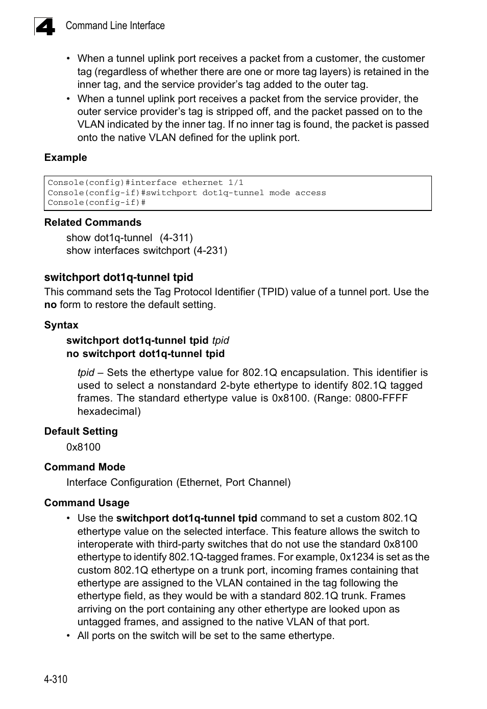 Switchport dot1q-tunnel tpid | LevelOne FGL-2870 User Manual | Page 676 / 800