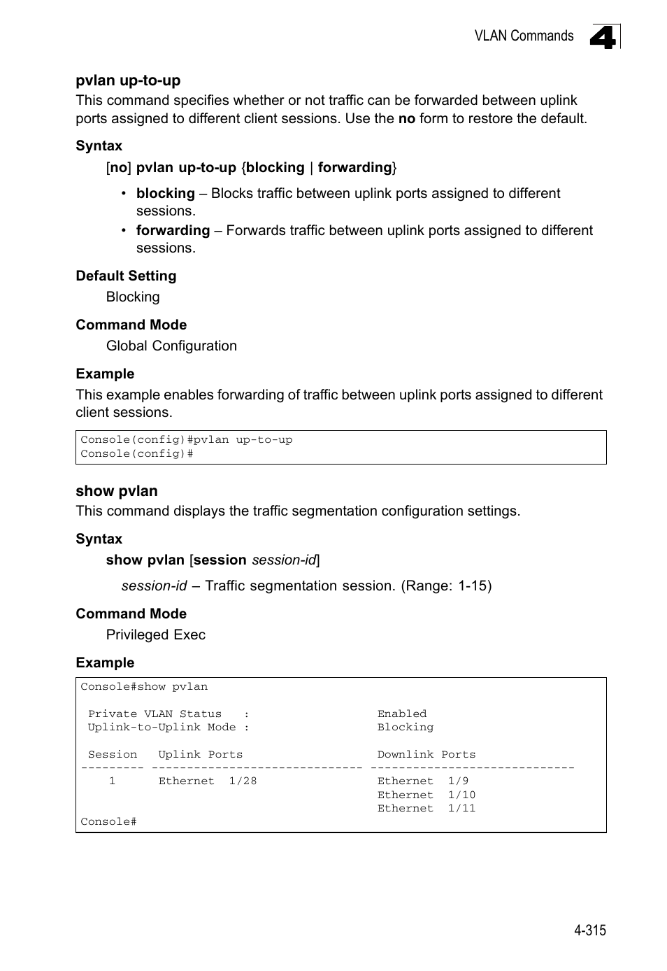 Pvlan up-to-up, Show pvlan | LevelOne FGL-2870 User Manual | Page 681 / 800