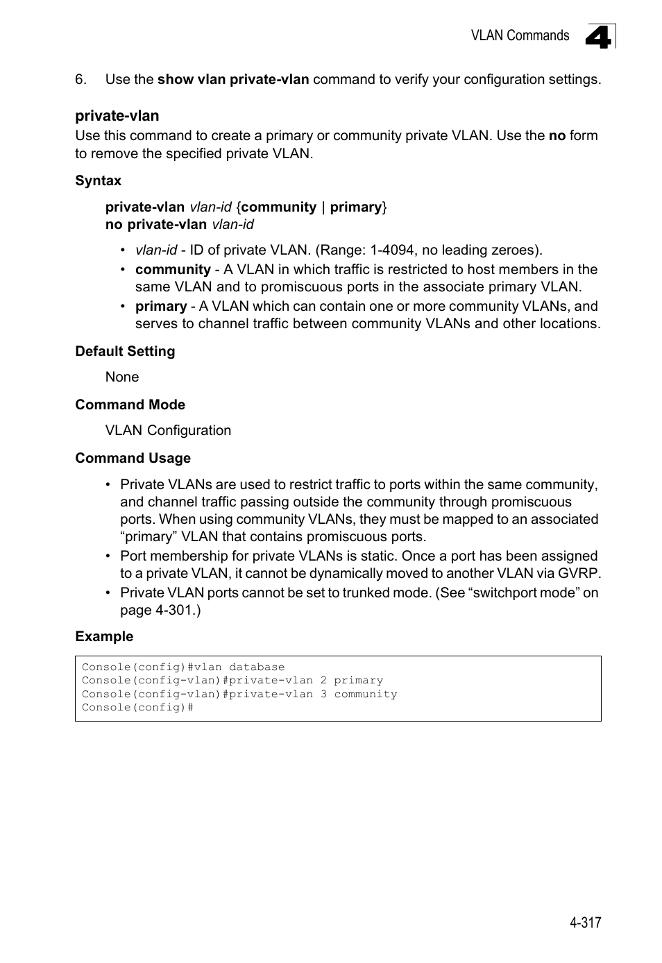 Private-vlan 4-317 | LevelOne FGL-2870 User Manual | Page 683 / 800
