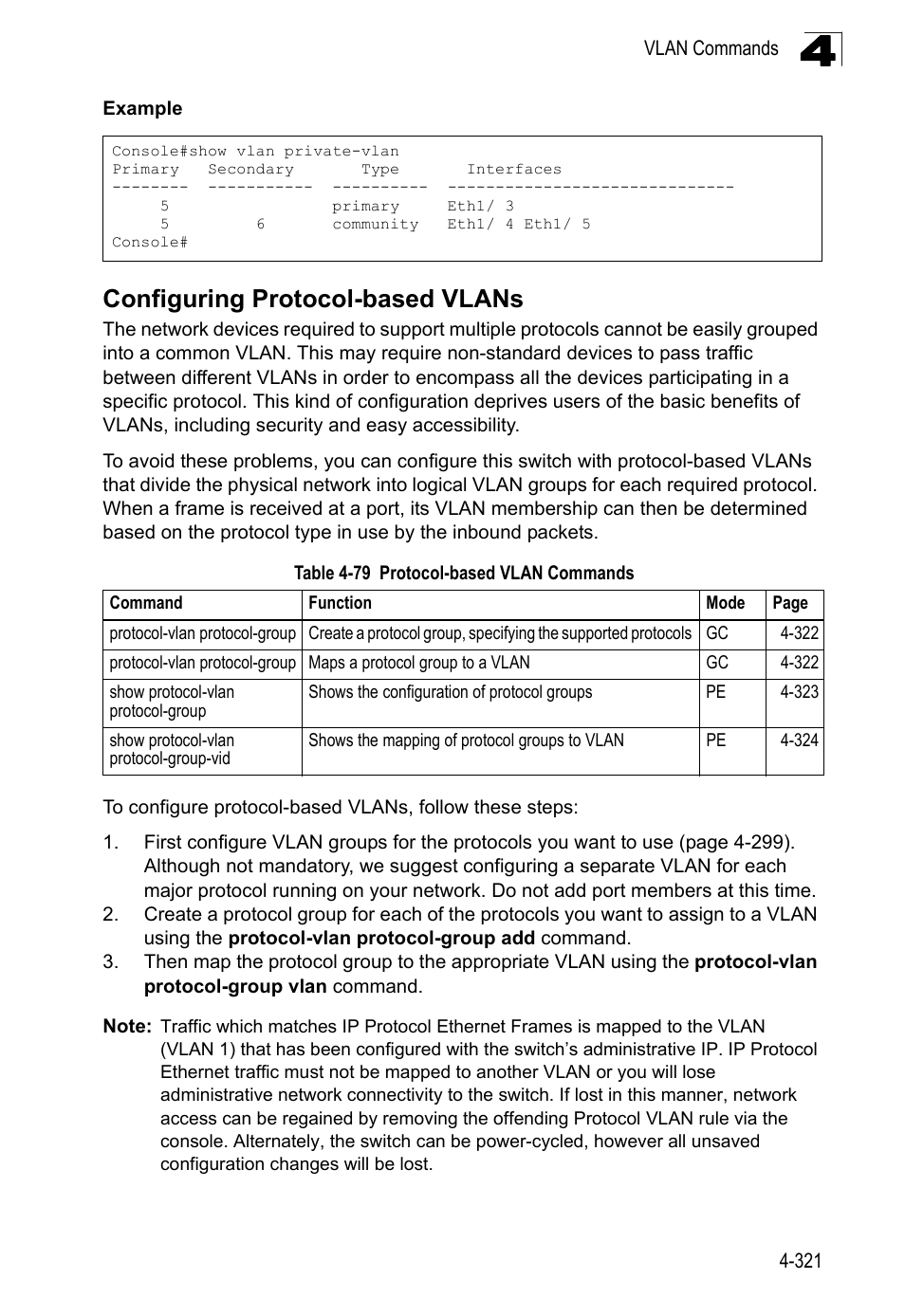 Configuring protocol-based vlans, Table 4-79, Protocol-based vlan commands | LevelOne FGL-2870 User Manual | Page 687 / 800