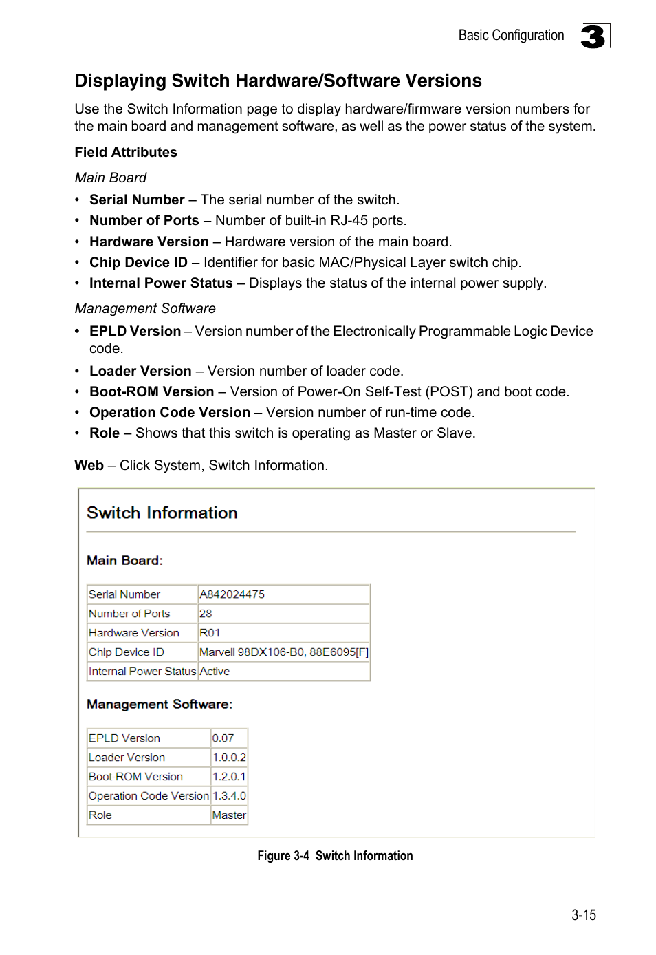 Displaying switch hardware/software versions, Figure 3-4, Switch information | LevelOne FGL-2870 User Manual | Page 69 / 800