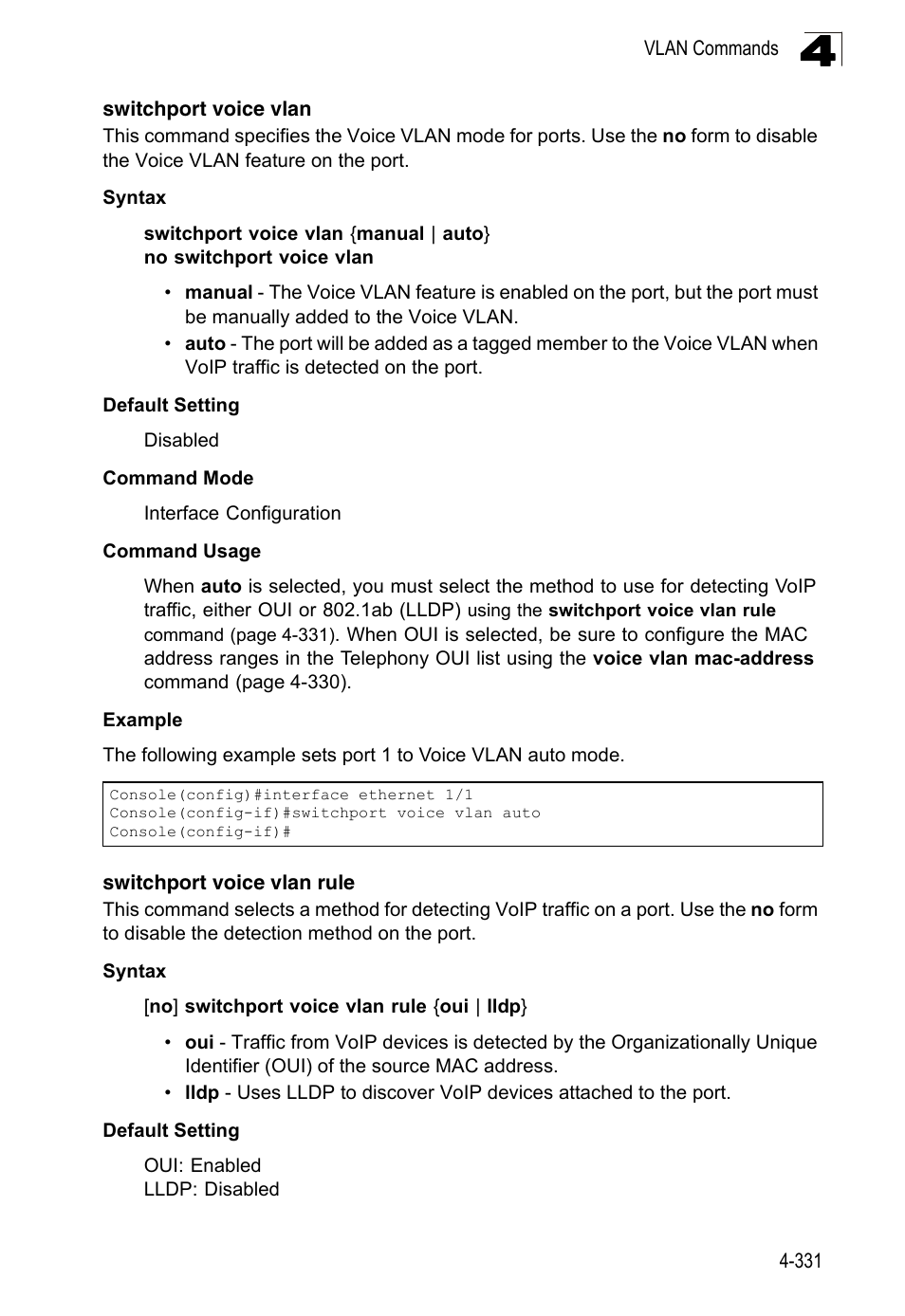 Switchport voice vlan, Switchport voice vlan rule | LevelOne FGL-2870 User Manual | Page 697 / 800