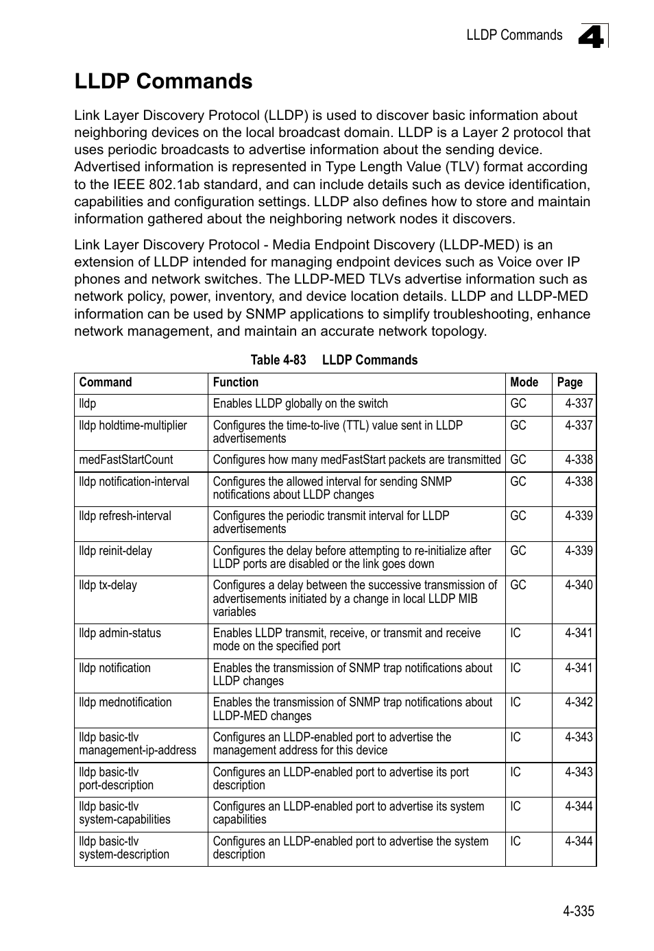 Lldp commands, Table 4-83 | LevelOne FGL-2870 User Manual | Page 701 / 800