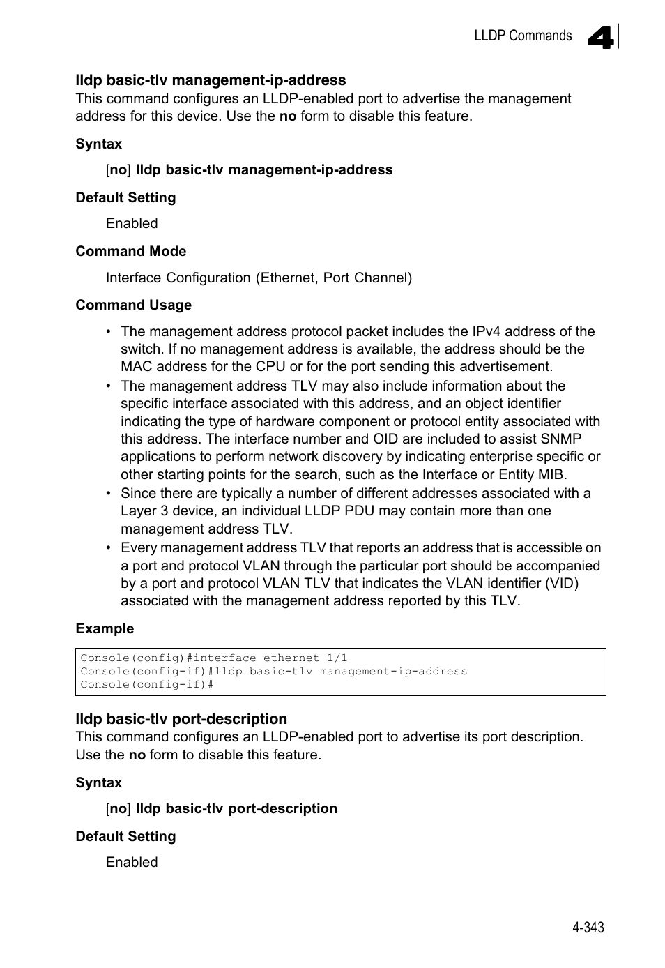 Lldp basic-tlv management-ip-address, Lldp basic-tlv port-description | LevelOne FGL-2870 User Manual | Page 709 / 800