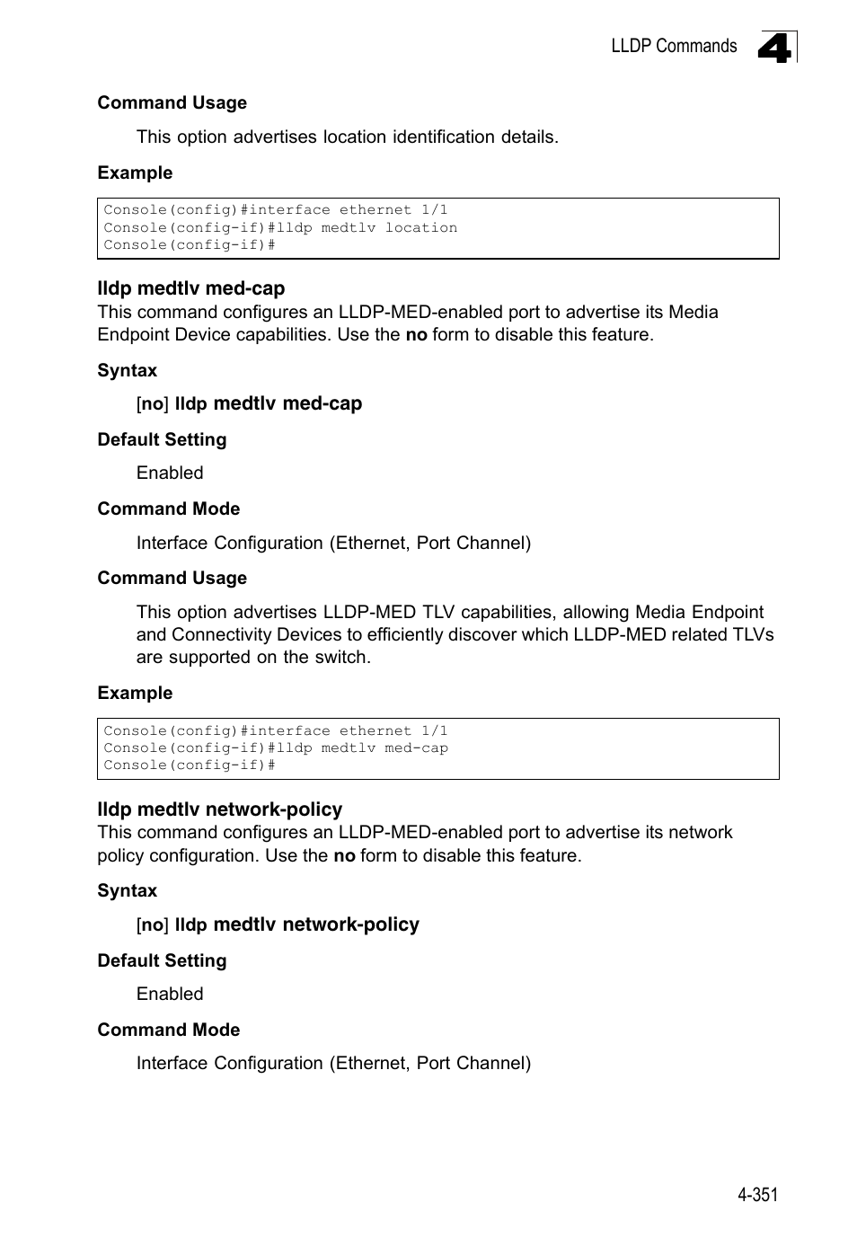 Lldp medtlv med-cap, Lldp medtlv network-policy | LevelOne FGL-2870 User Manual | Page 717 / 800