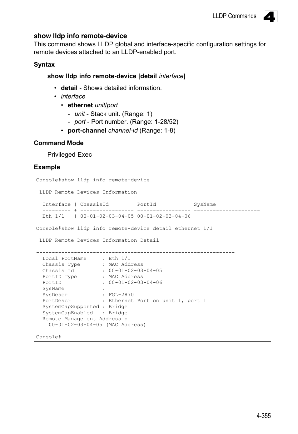 Show lldp info remote-device | LevelOne FGL-2870 User Manual | Page 721 / 800