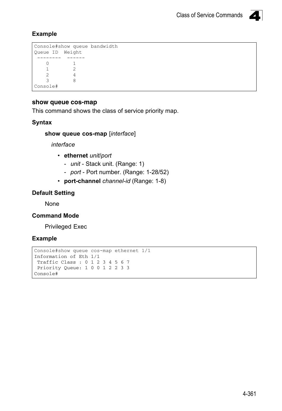 Show queue cos-map | LevelOne FGL-2870 User Manual | Page 727 / 800