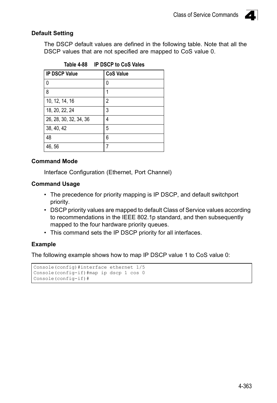 Table 4-88, Ip dscp to cos vales | LevelOne FGL-2870 User Manual | Page 729 / 800