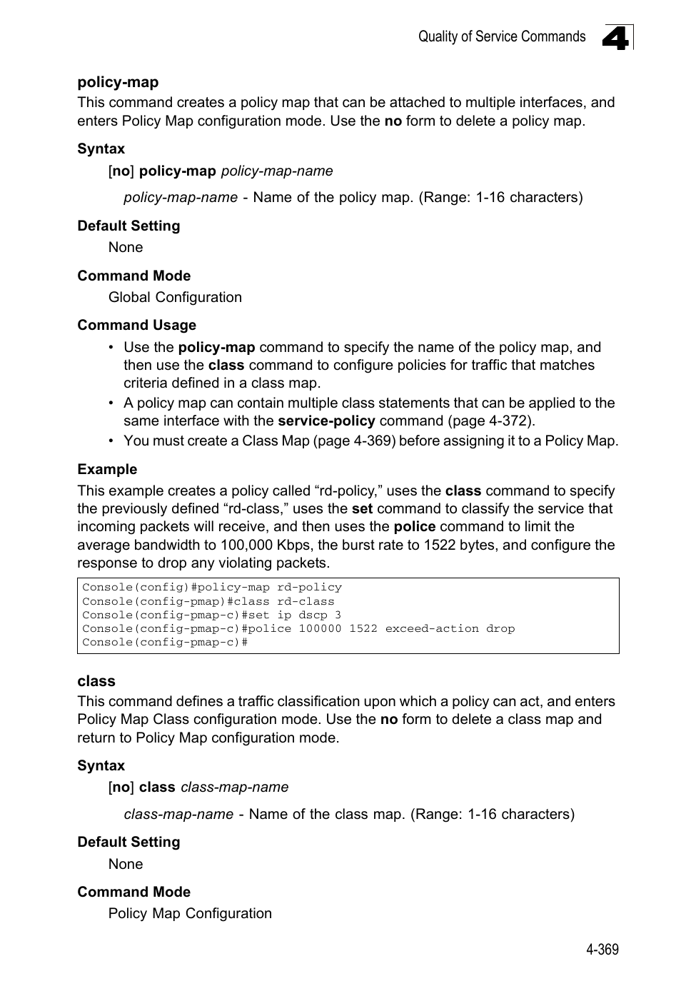 Policy-map 4-369 class 4-369 | LevelOne FGL-2870 User Manual | Page 735 / 800