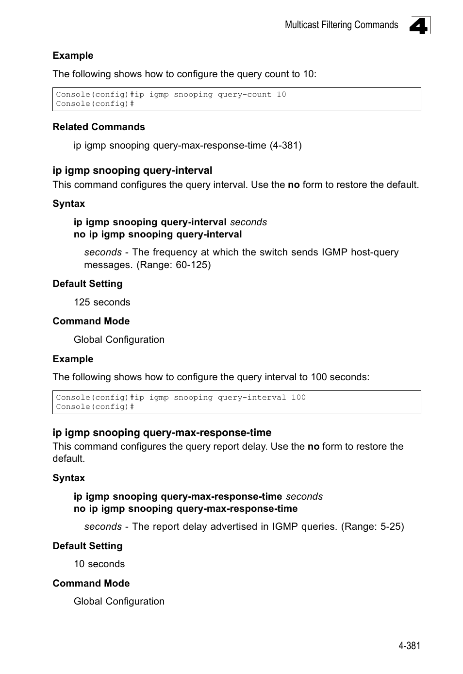 Ip igmp snooping query-interval, Ip igmp snooping query-max-response-time | LevelOne FGL-2870 User Manual | Page 747 / 800