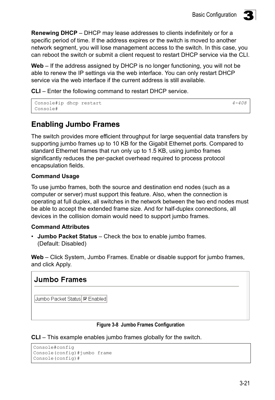 Enabling jumbo frames, Figure 3-8, Jumbo frames configuration | LevelOne FGL-2870 User Manual | Page 75 / 800