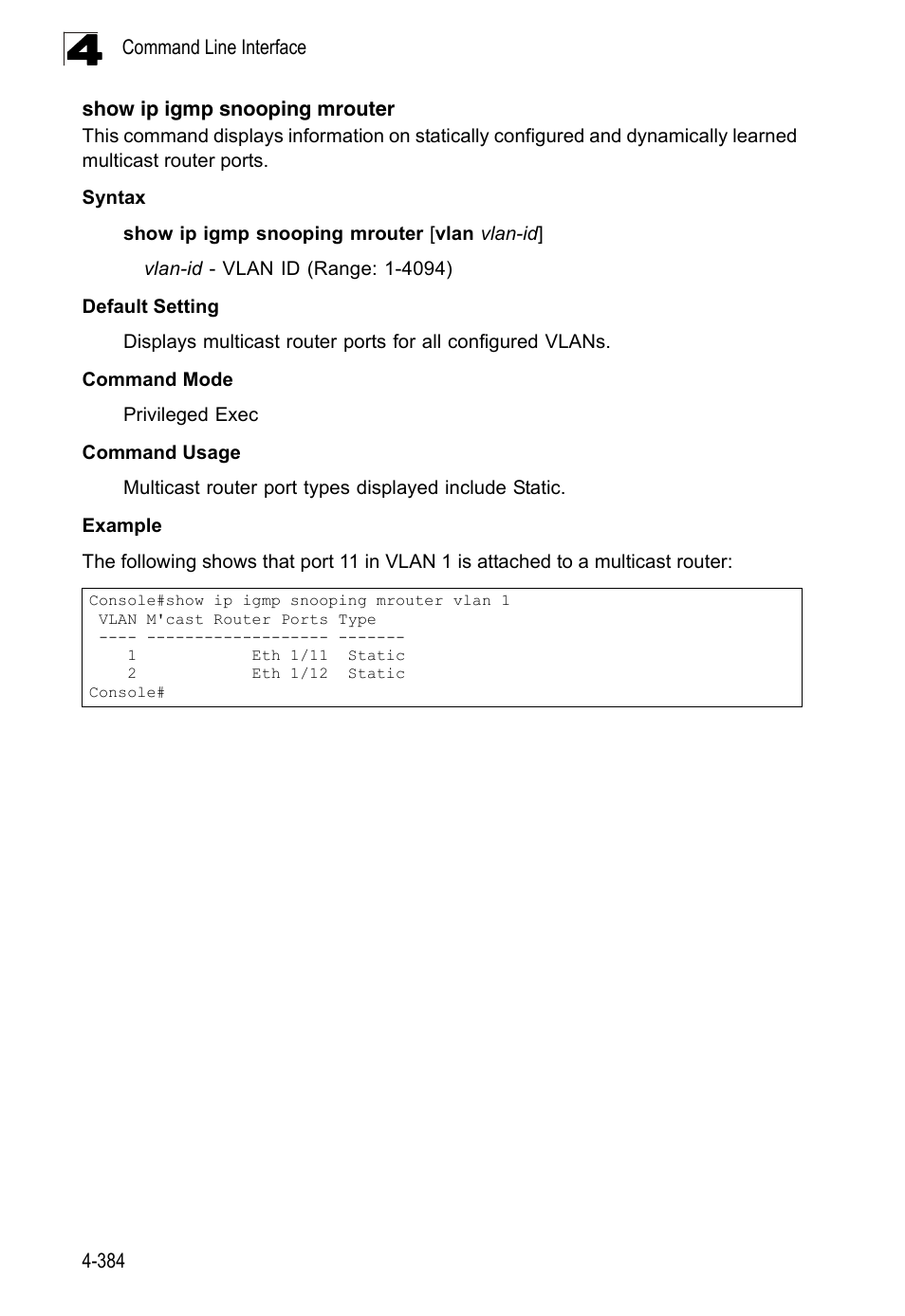 Show ip igmp snooping mrouter | LevelOne FGL-2870 User Manual | Page 750 / 800