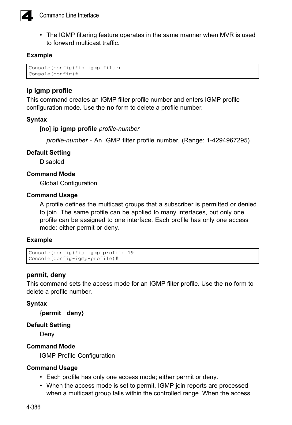 Ip igmp profile, Permit, deny | LevelOne FGL-2870 User Manual | Page 752 / 800