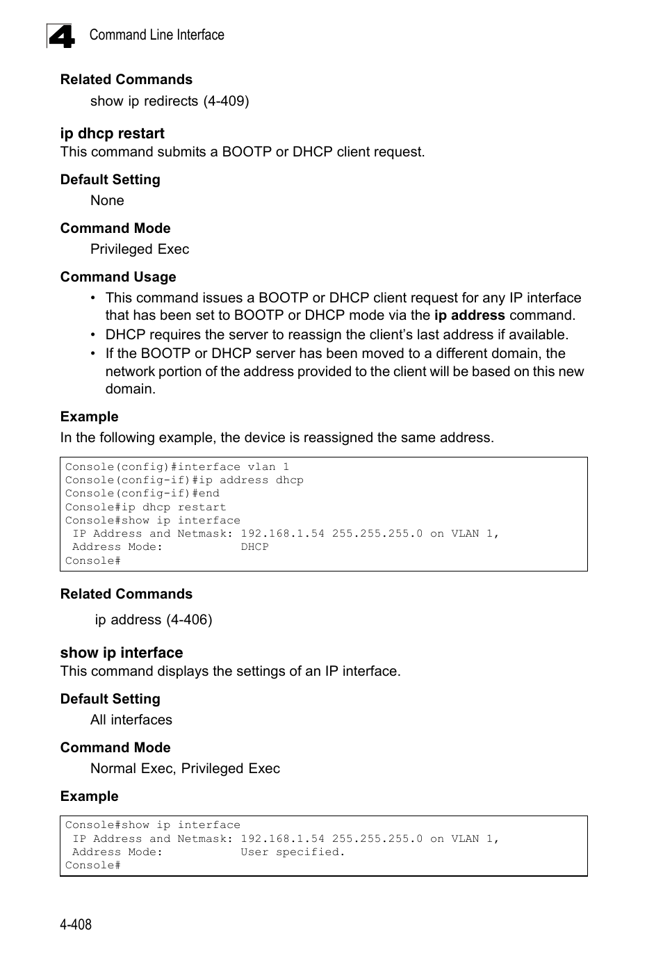 Ip dhcp restart, Show ip interface | LevelOne FGL-2870 User Manual | Page 774 / 800