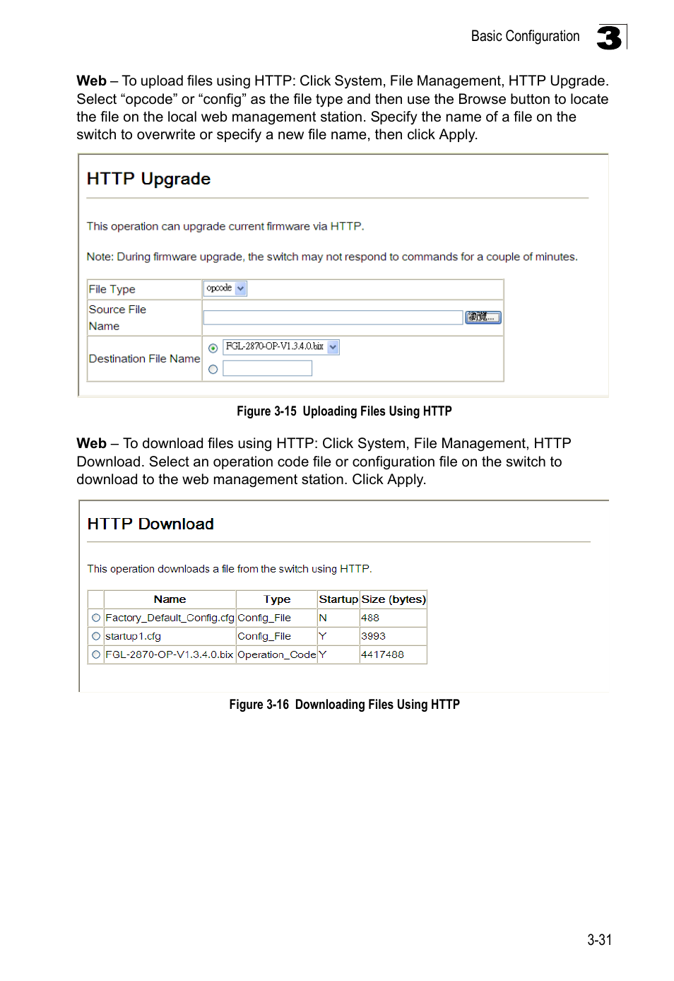 Figure 3-15, Uploading files using http, Figure 3-16 | Downloading files using http | LevelOne FGL-2870 User Manual | Page 85 / 800