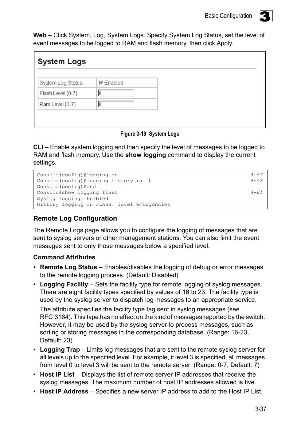 Remote log configuration, Figure 3-19, System logs | LevelOne FGL-2870 User Manual | Page 91 / 800