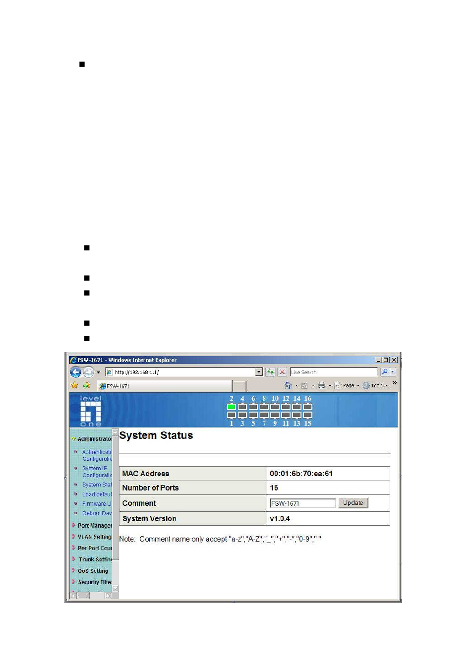 System status | LevelOne FSW-1671 User Manual | Page 14 / 46