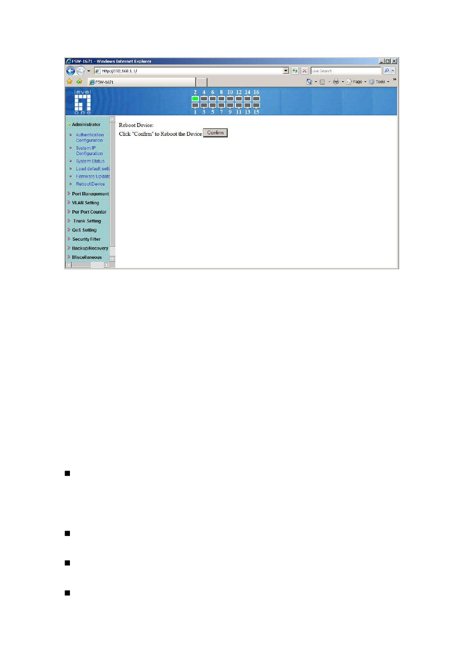 Port management, Port configuration | LevelOne FSW-1671 User Manual | Page 18 / 46