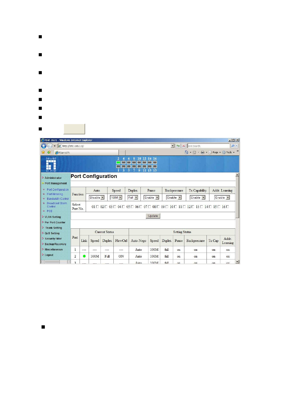 Port mirroring | LevelOne FSW-1671 User Manual | Page 19 / 46