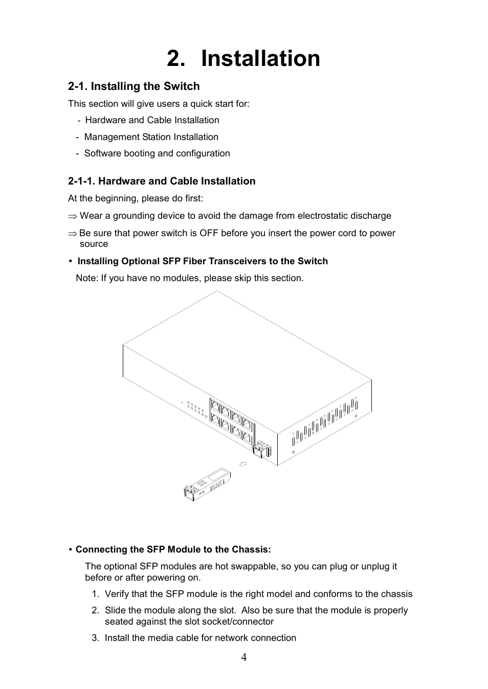 Installation, Nstalling the, Witch | 1-1. hardware and cable installation | LevelOne GEP-0950 User Manual | Page 10 / 86