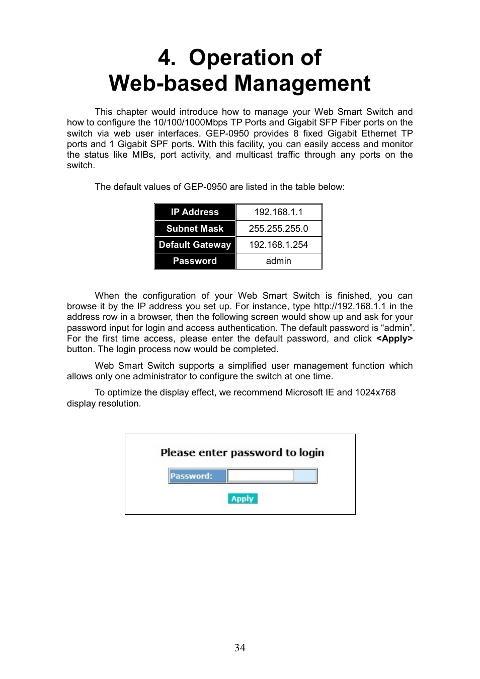 Operation of web-based management | LevelOne GEP-0950 User Manual | Page 40 / 86