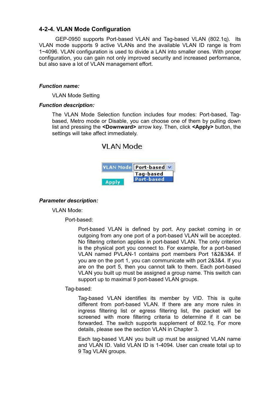 2-4. vlan mode configuration | LevelOne GEP-0950 User Manual | Page 49 / 86