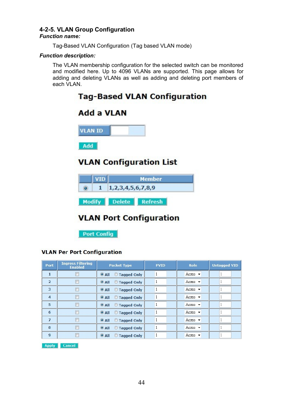 2-5. vlan group configuration | LevelOne GEP-0950 User Manual | Page 50 / 86