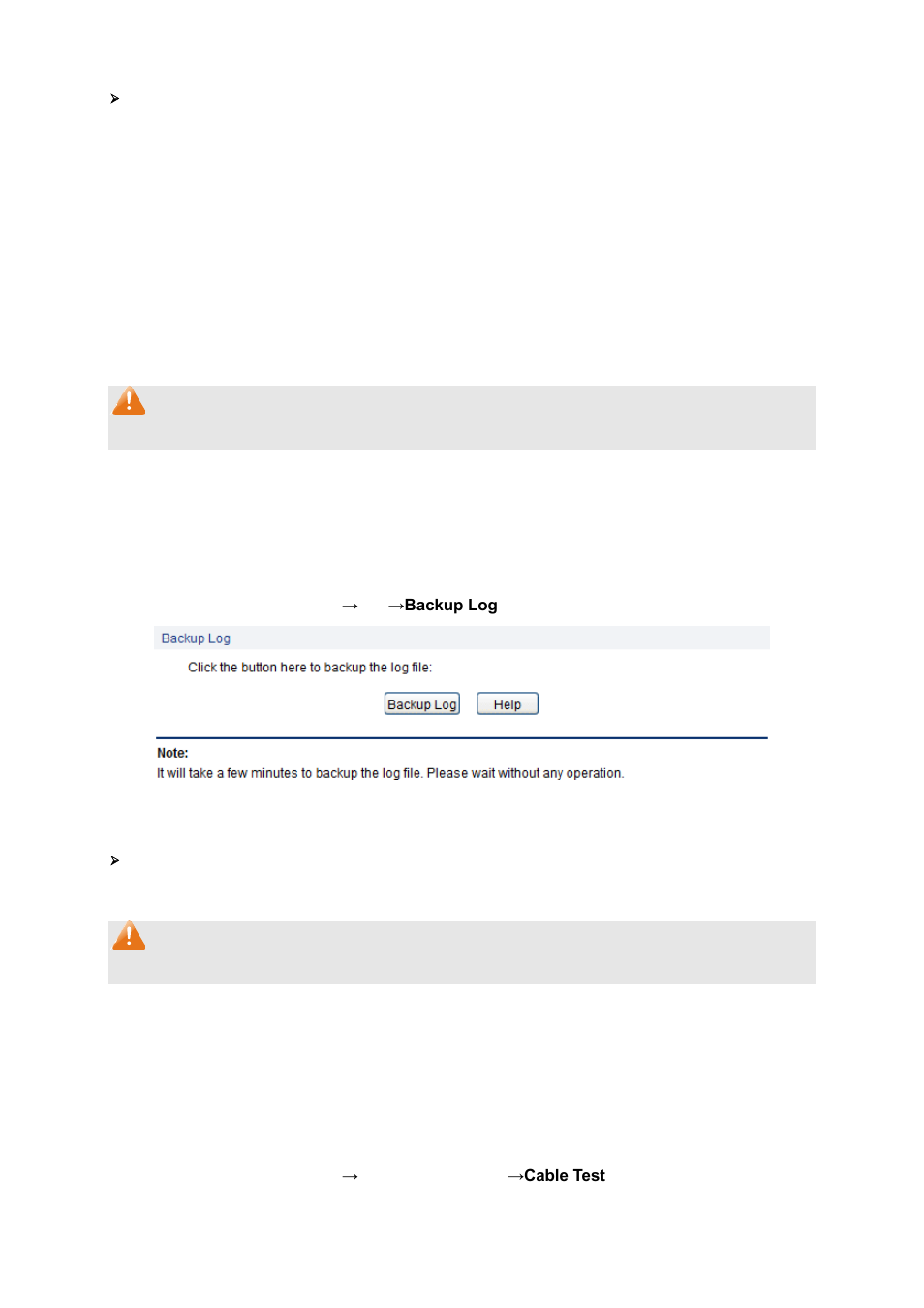 Backup log, 3 device diagnostics, Cable test | 4 backup log, 1 cable test | LevelOne GES-2451 User Manual | Page 118 / 128