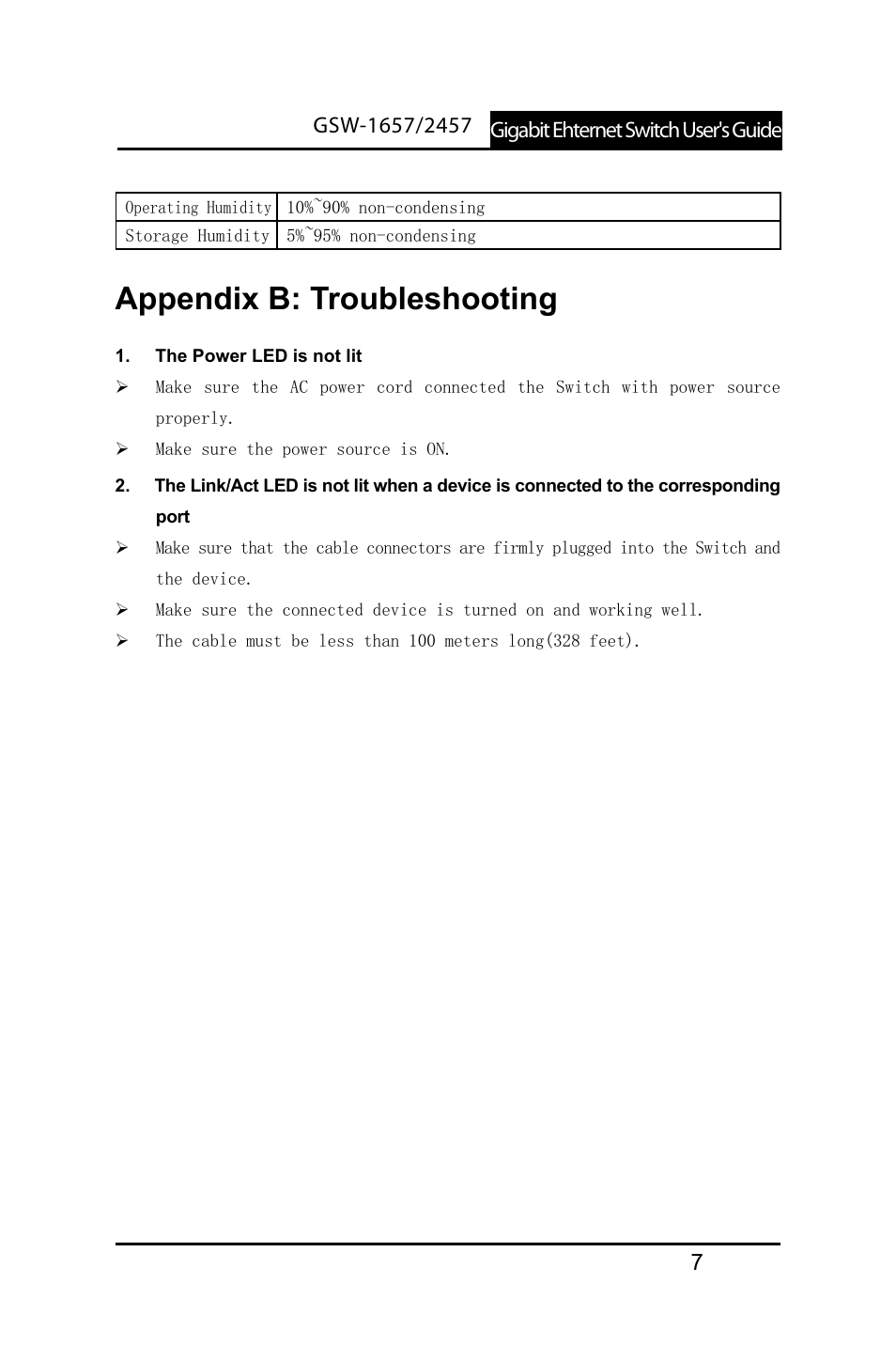 Appendix b: troubleshooting | LevelOne GSW-2457 User Manual | Page 11 / 11