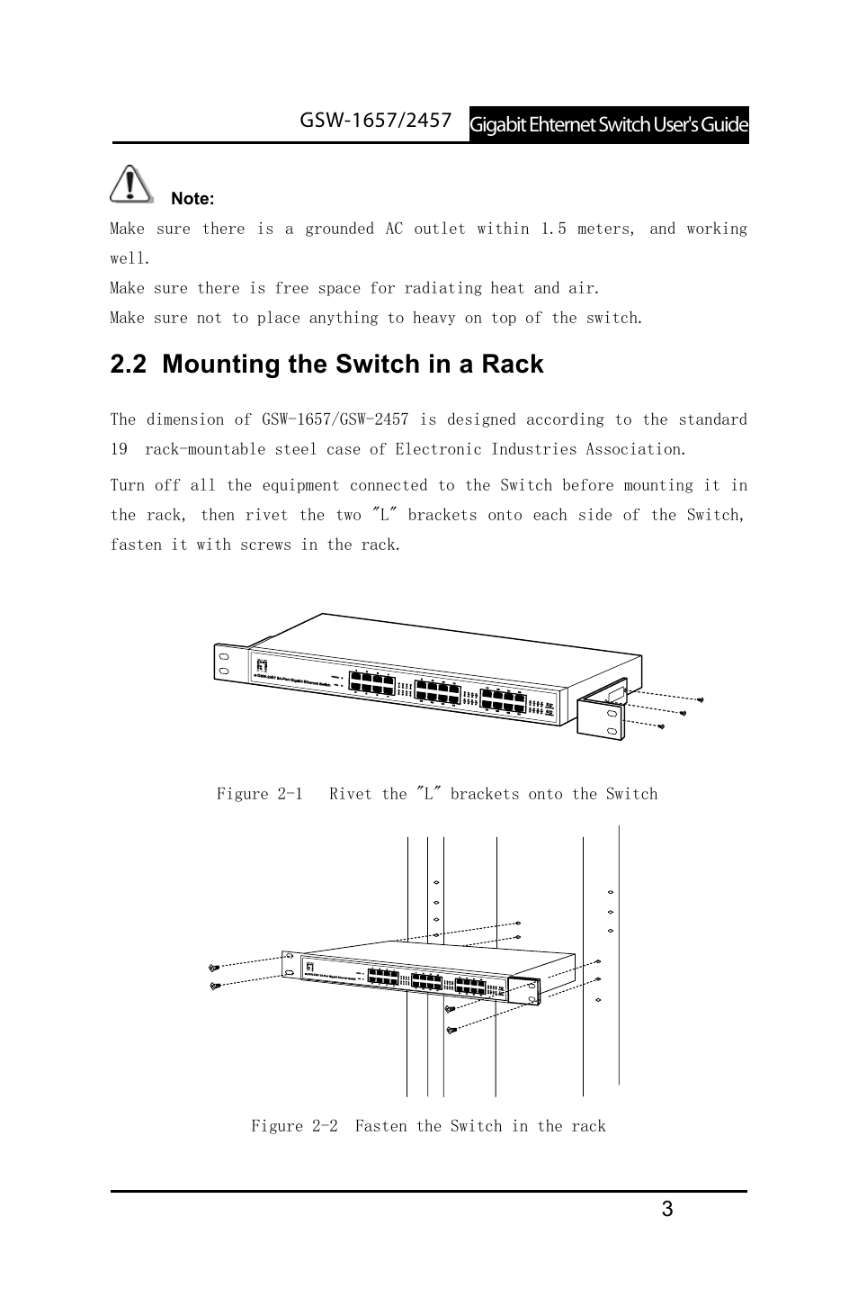 2 mounting the switch in a rack | LevelOne GSW-2457 User Manual | Page 7 / 11
