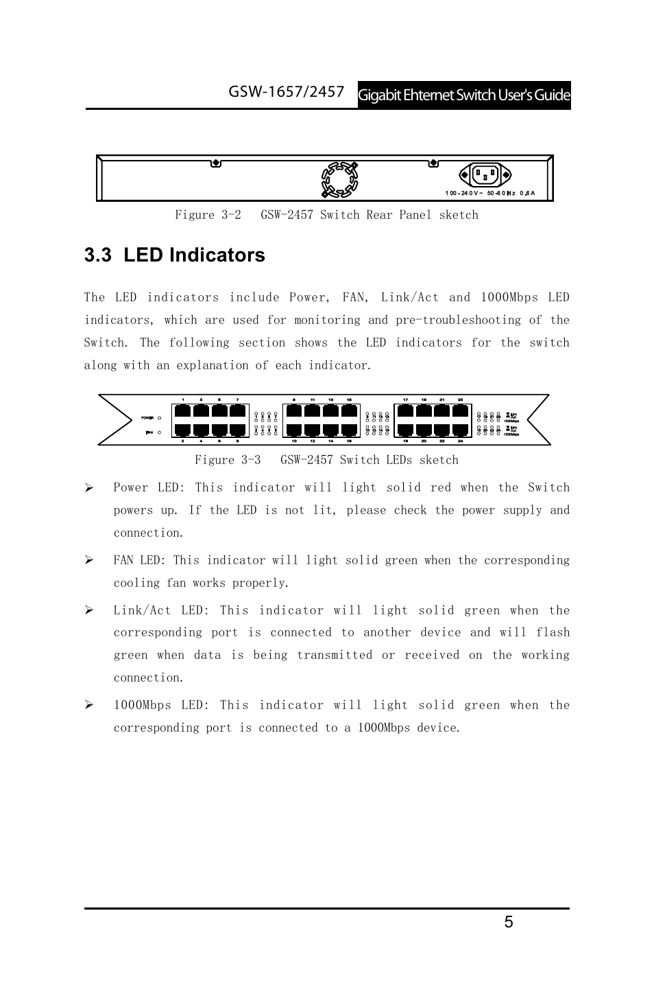 3 led indicators | LevelOne GSW-2457 User Manual | Page 9 / 11