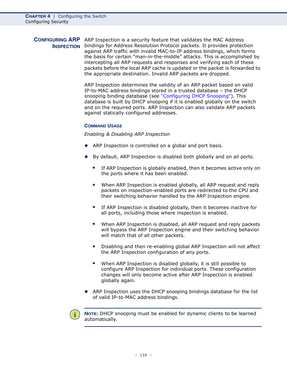 Configuring arp inspection, Arp i | LevelOne GSW-4876 User Manual | Page 116 / 314
